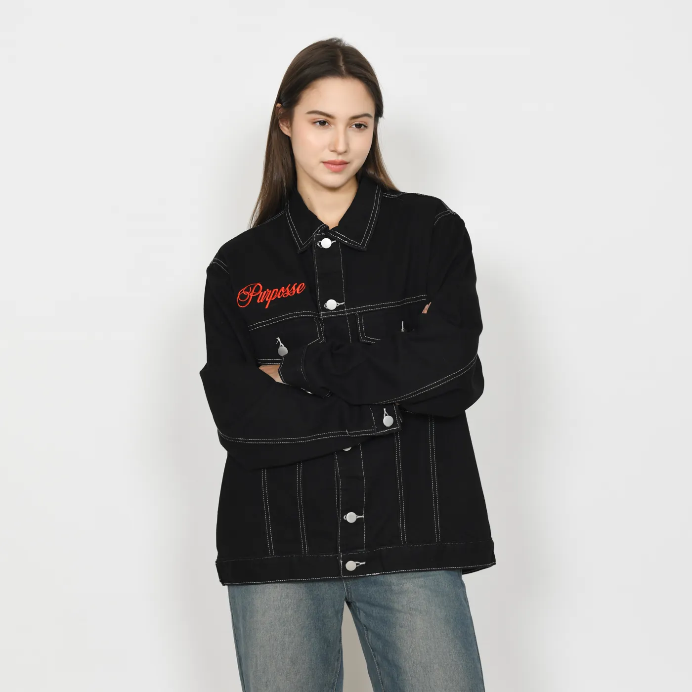 Contrast Stitch Denim Jacket Black — foto 3